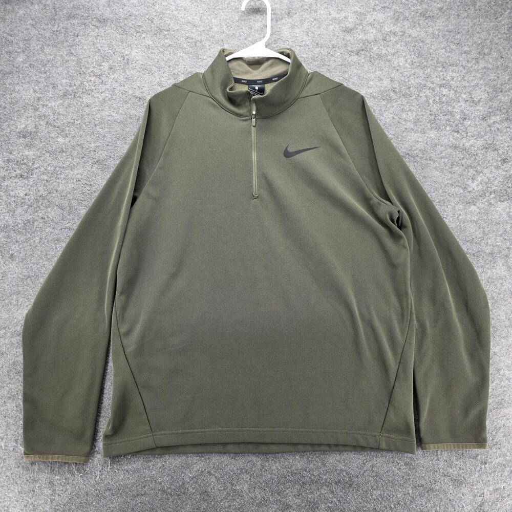 Nike Sweatshirt Mens L Green Pullover 1/4 Zip Mock Neck Fleece CJ7661-222